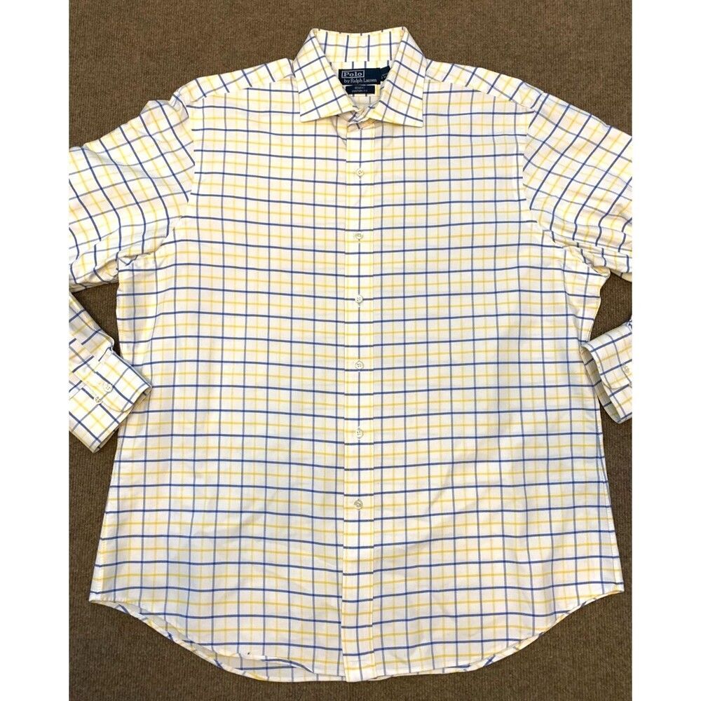 Polo Ralph Lauren Button Shirts Mens XL 17.5 Regent Fit Plaid Dress Long Sleeve